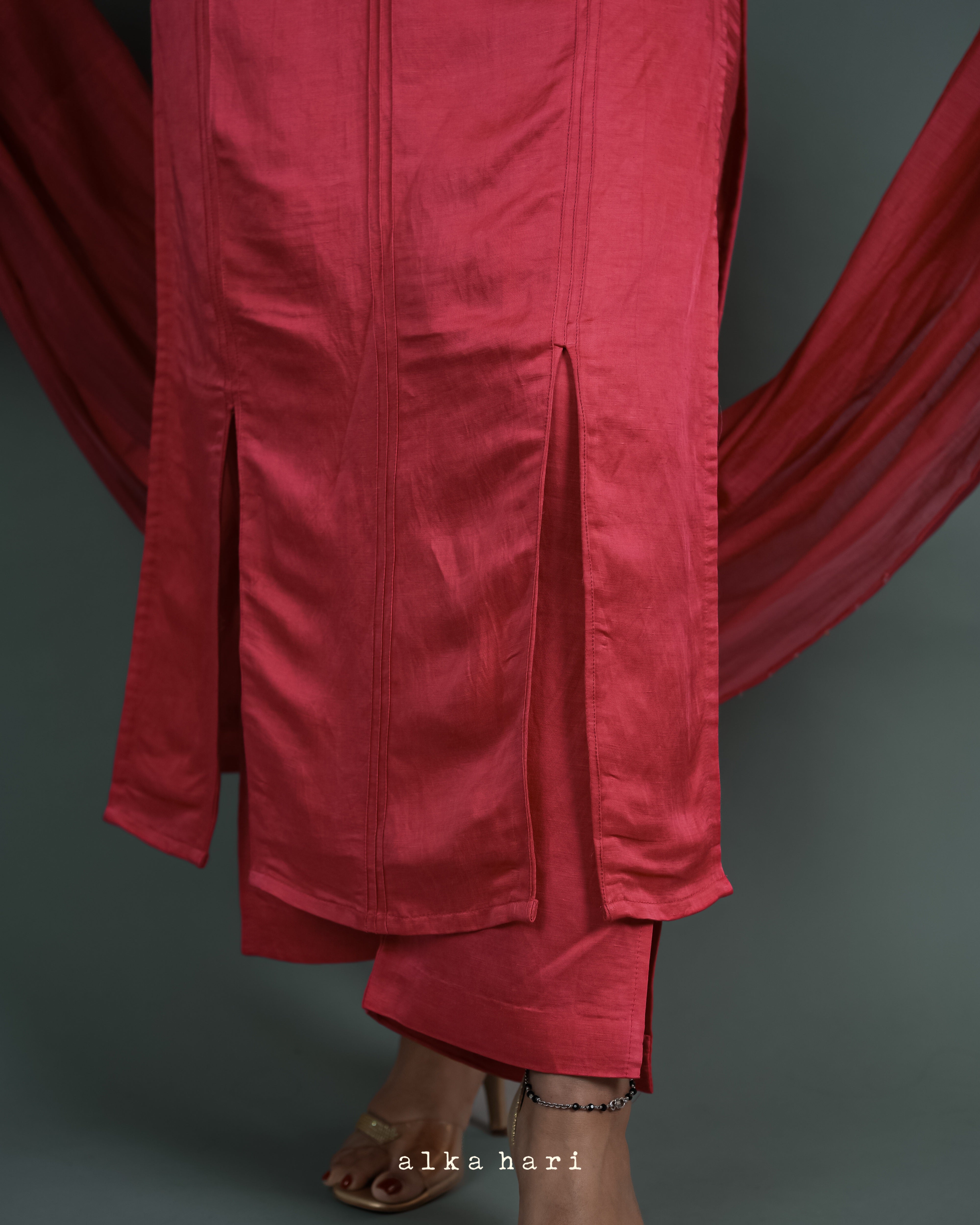 Coral Pink Slited Kurta